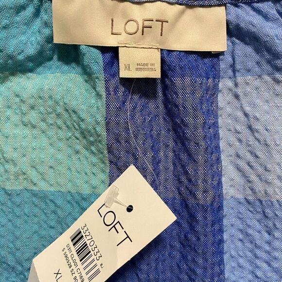 LOFT Blue Plaid Keyhole Peplum Lightweight Halter Top NWT Size Extra Large - Picture 5 of 7